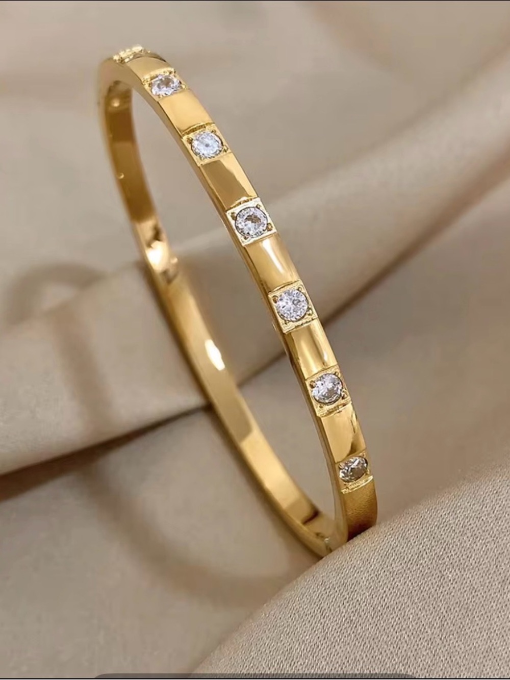 18k gold plated Stainless Steel Bangle Bracelet with Cubic Zirconia Accents - Picture 8 of 10